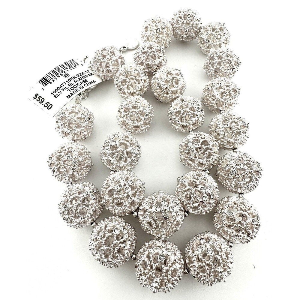 Charter Club Chunky Filigree 15mm Silver Ball Necklace NWT Sparkly 18” Plus Ext
